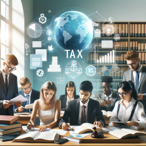 Un grupo de estudiantes estudiando como afectan los impuestos en el mercado global